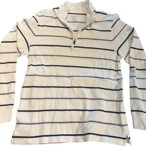 George Mens Quarter‎ Zip Ribbed Pullover Sweater Cream Striped GM41069S Size M